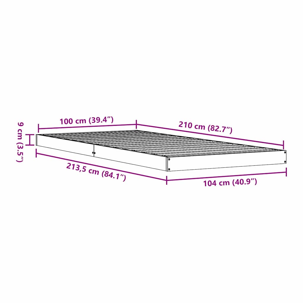 Gulv Seng Ramme Hvid 100 X 210 Cm Massivt Fyrretræ - Billede 8