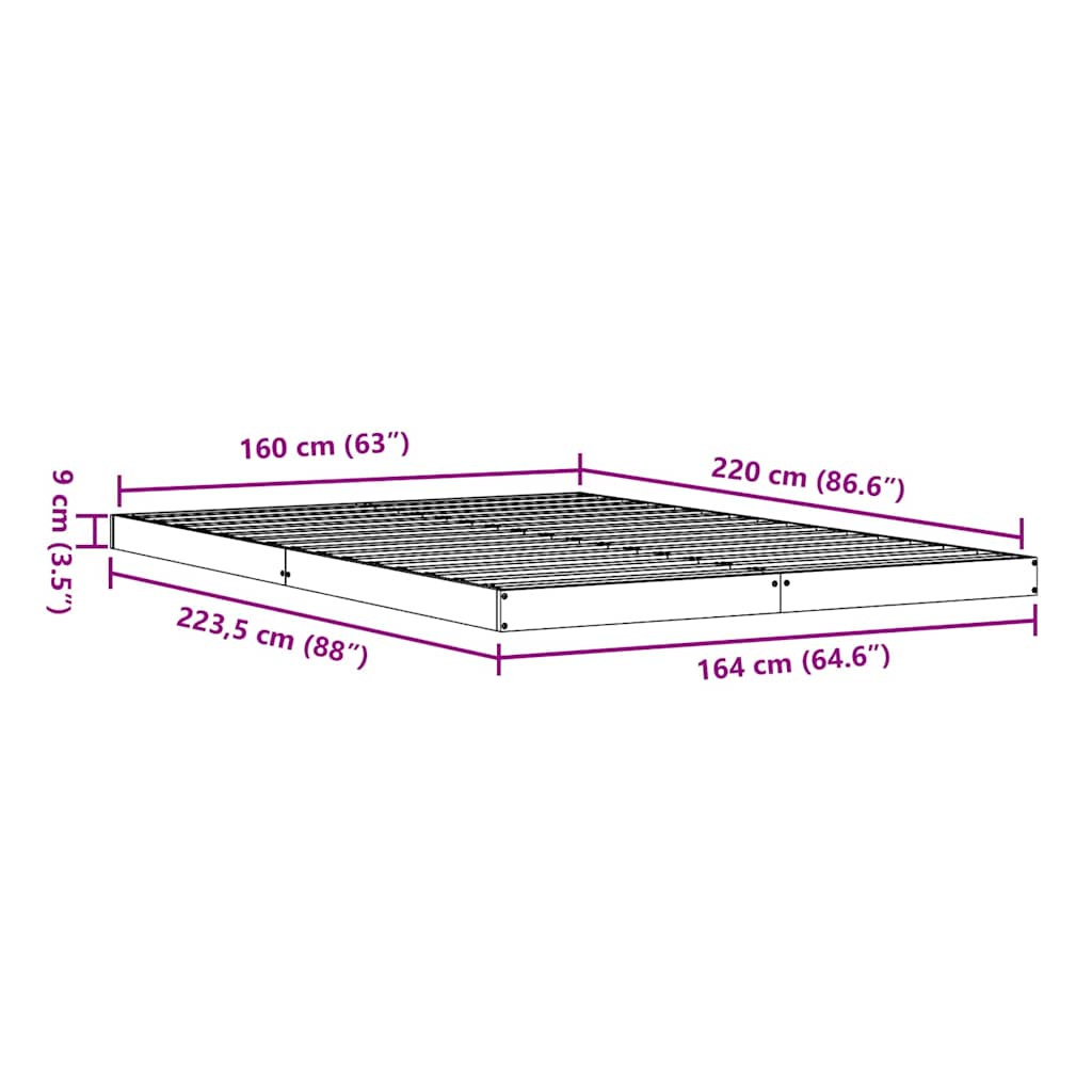 Gulv Seng Ramme Naturfarvet 160 220 Cm Massivt Fyrretræ - Billede 8