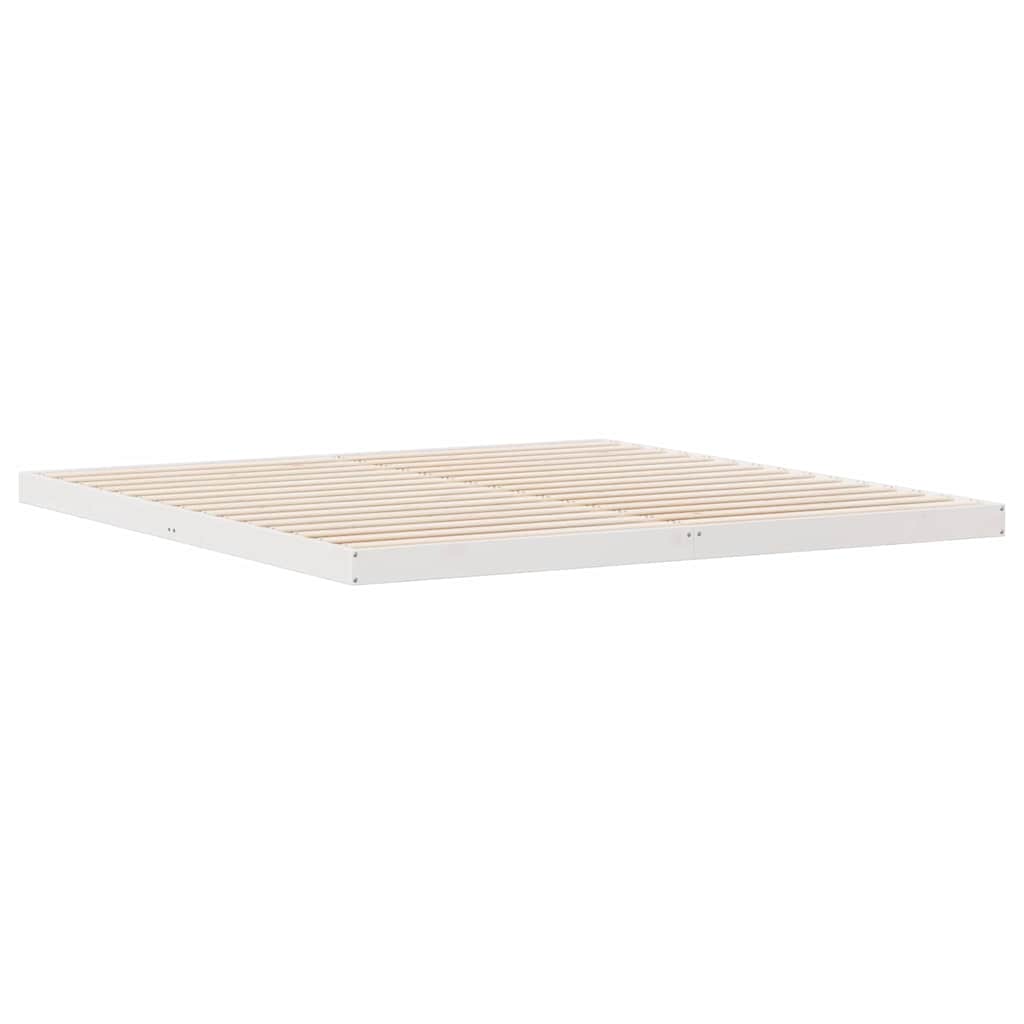 Gulv Seng Ramme Hvid 200 220 Cm Massivt Fyrretræ - Billede 2