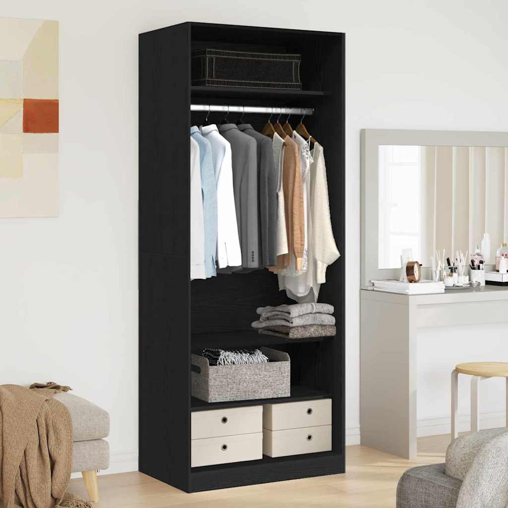 Garderobeskab Sort Eg 80 X 50 X 200 Cm Konstrueret Træ - Hovedbillede