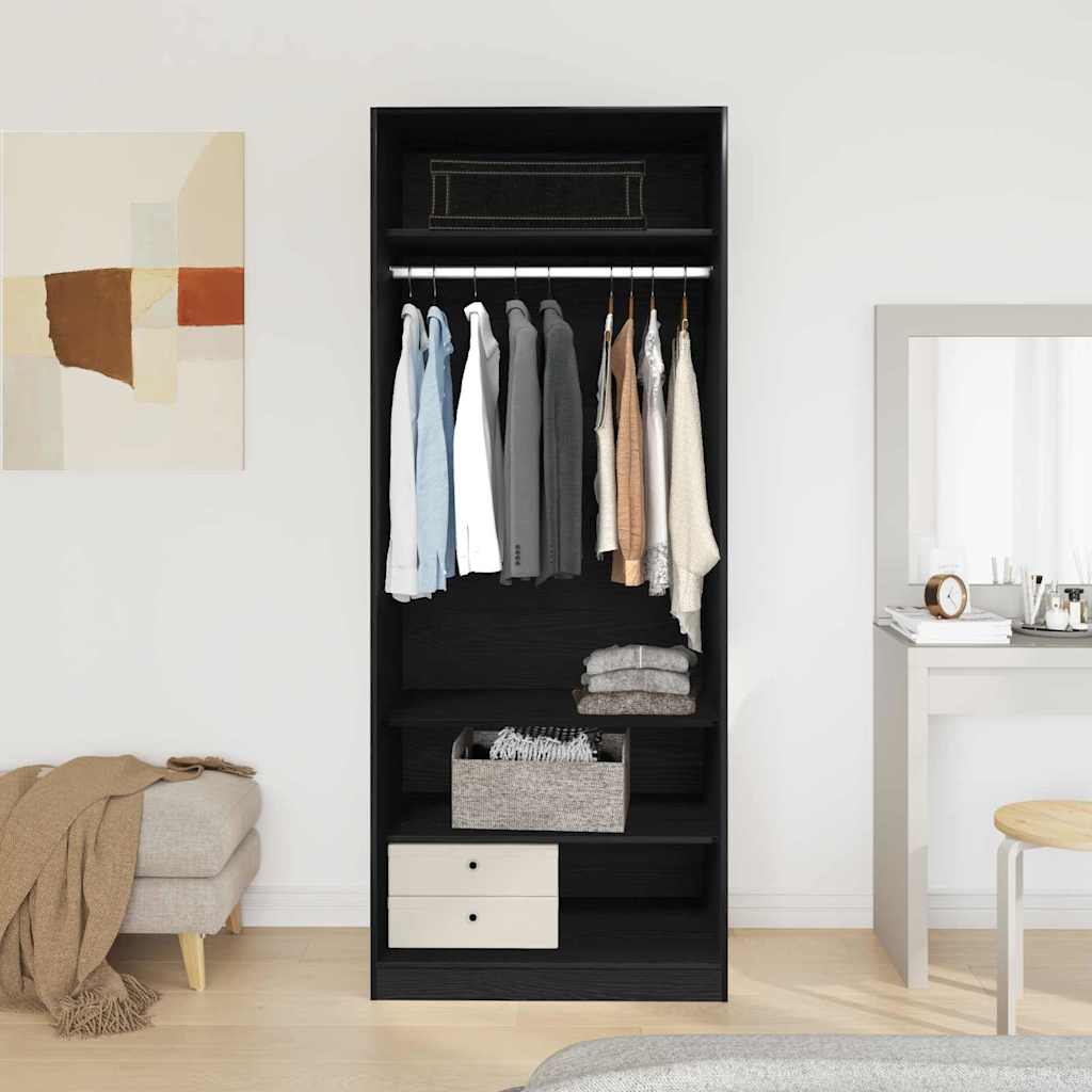 Garderobeskab Sort Eg 80 X 50 X 200 Cm Konstrueret Træ - Billede 4