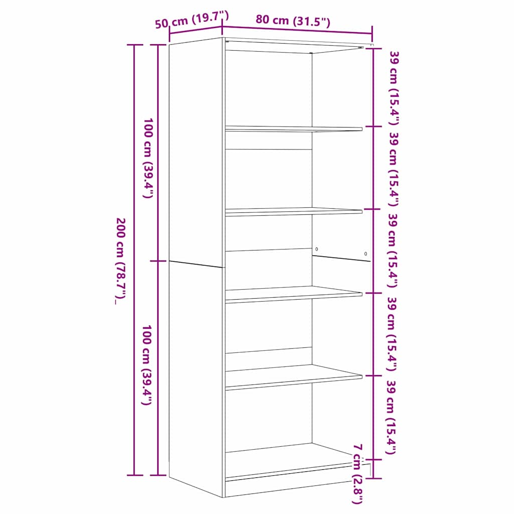Garderobeskab Sort Eg 80 X 50 X 200 Cm Konstrueret Træ - Billede 10
