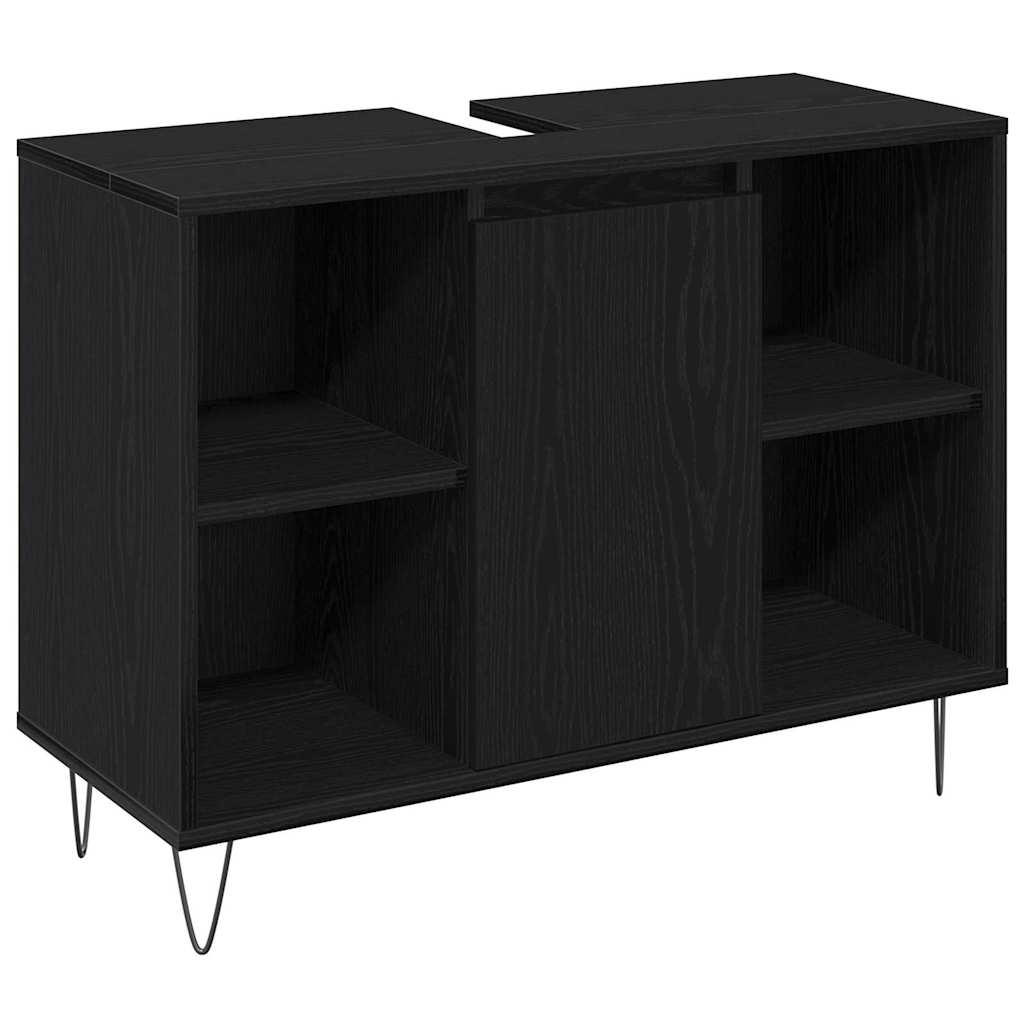 Badeværelsesmøbel Sæt Med Dør 3 Pcs Sort Eg 30 X 30 X 180 Cm - Billede 4