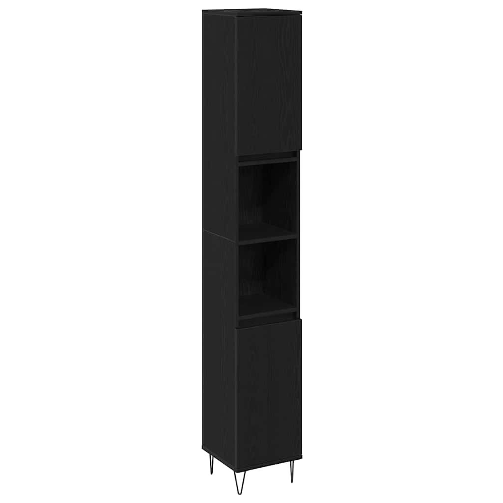 Badeværelsesmøbel Sæt Med Dør 3 Pcs Sort Eg 30 X 30 X 180 Cm - Billede 5