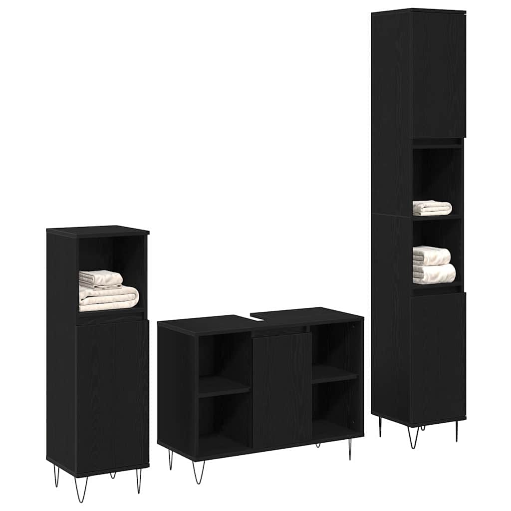 Badeværelsesmøbel Sæt Med Dør 3 Pcs Sort Eg 30 X 30 X 180 Cm - Billede 2