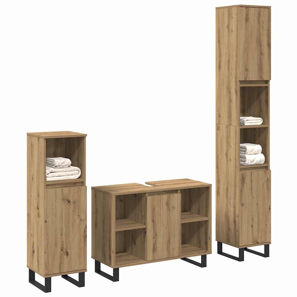 Badeværelsesmøbel Sæt Med Dør 3 Pcs Brun 30 X 30 X 180 Cm - Billede 2