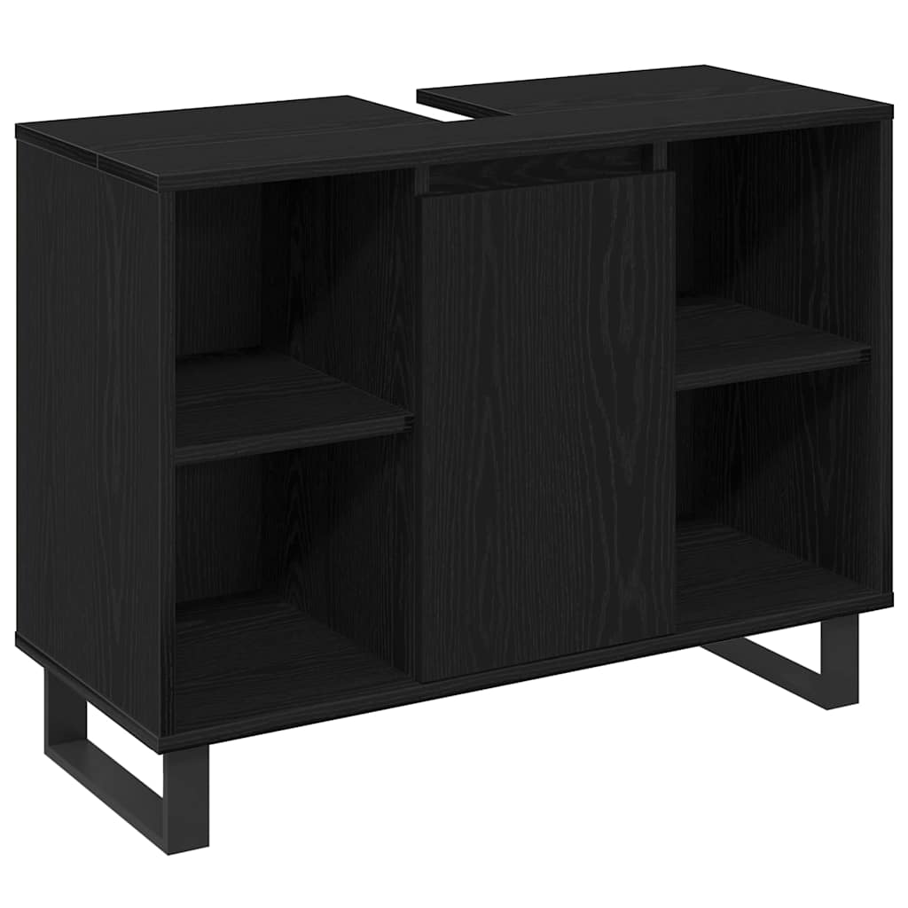 Badeværelsesmøbel Sæt Med Dør 3 Pcs Sort 30 X 30 X 180 Cm - Billede 4