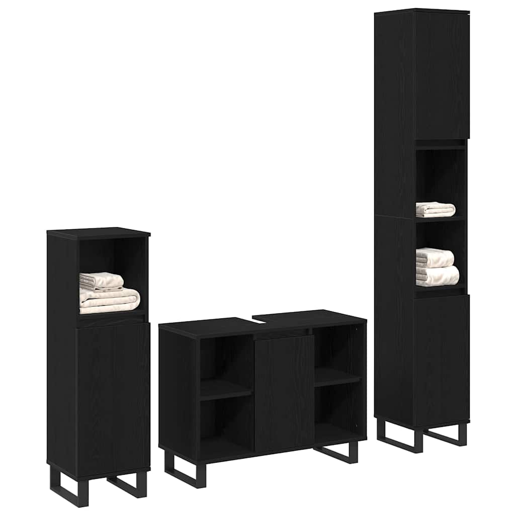 Badeværelsesmøbel Sæt Med Dør 3 Pcs Sort 30 X 30 X 180 Cm - Billede 2