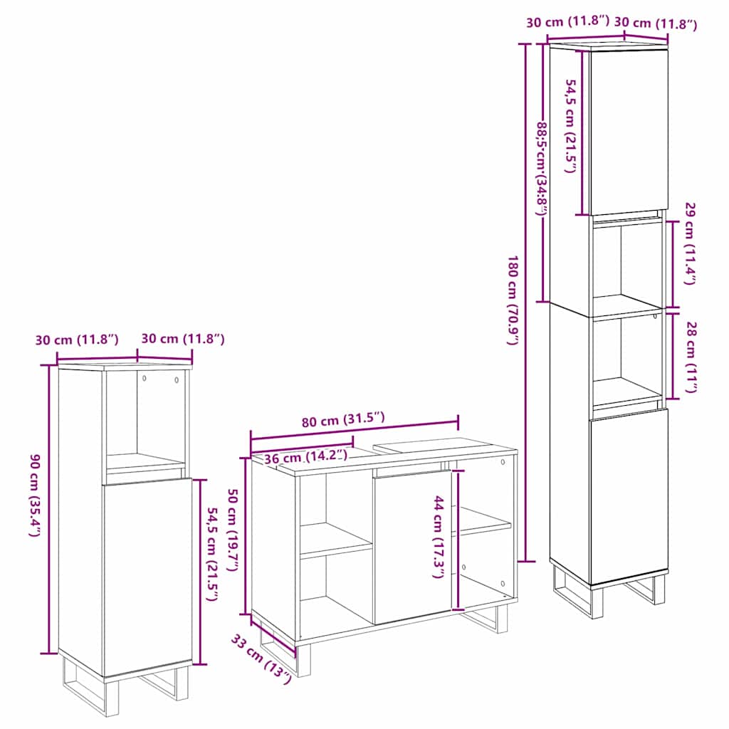 Badeværelsesmøbel Sæt Med Dør 3 Pcs Sort 30 X 30 X 180 Cm - Billede 11