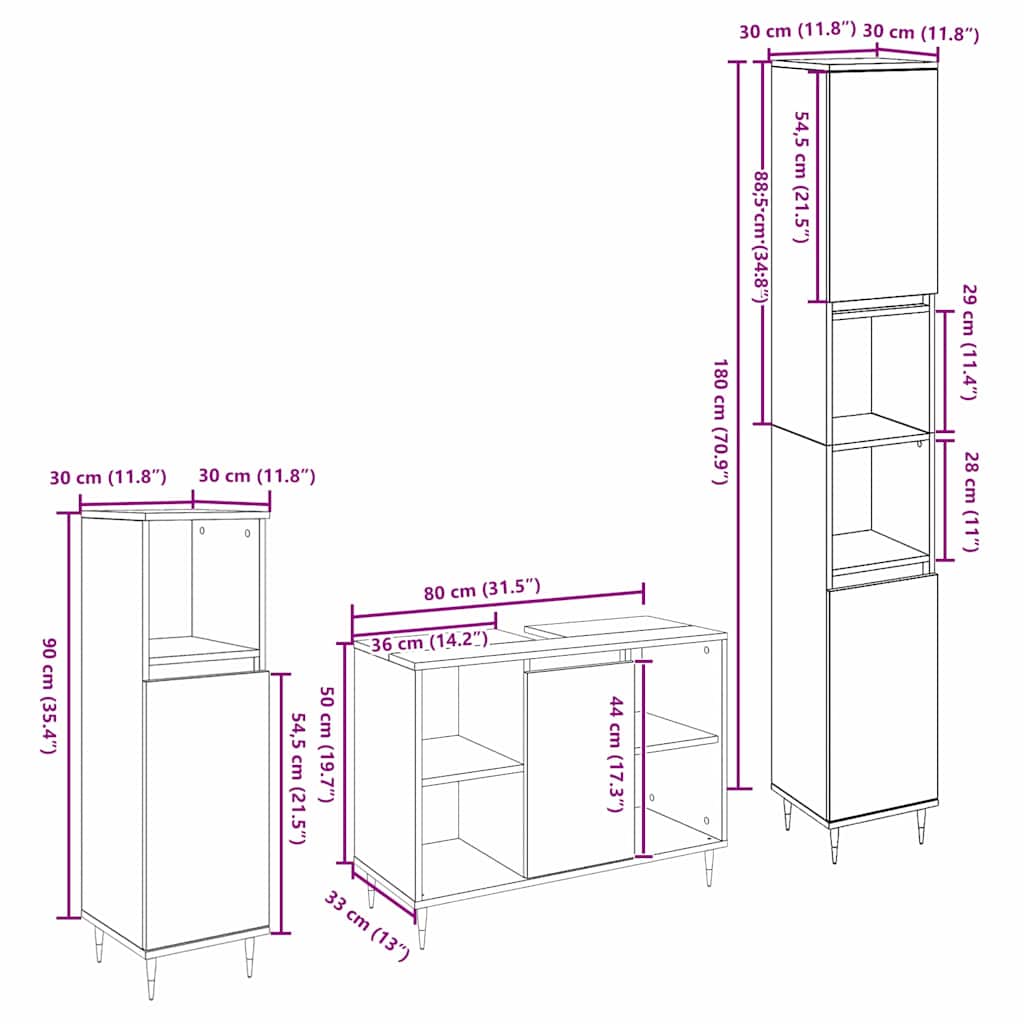 Møbel Sæt Til Badeværelse Andet 3 Pcs Sort Eg 30 X 30 X 180 Cm - Billede 11