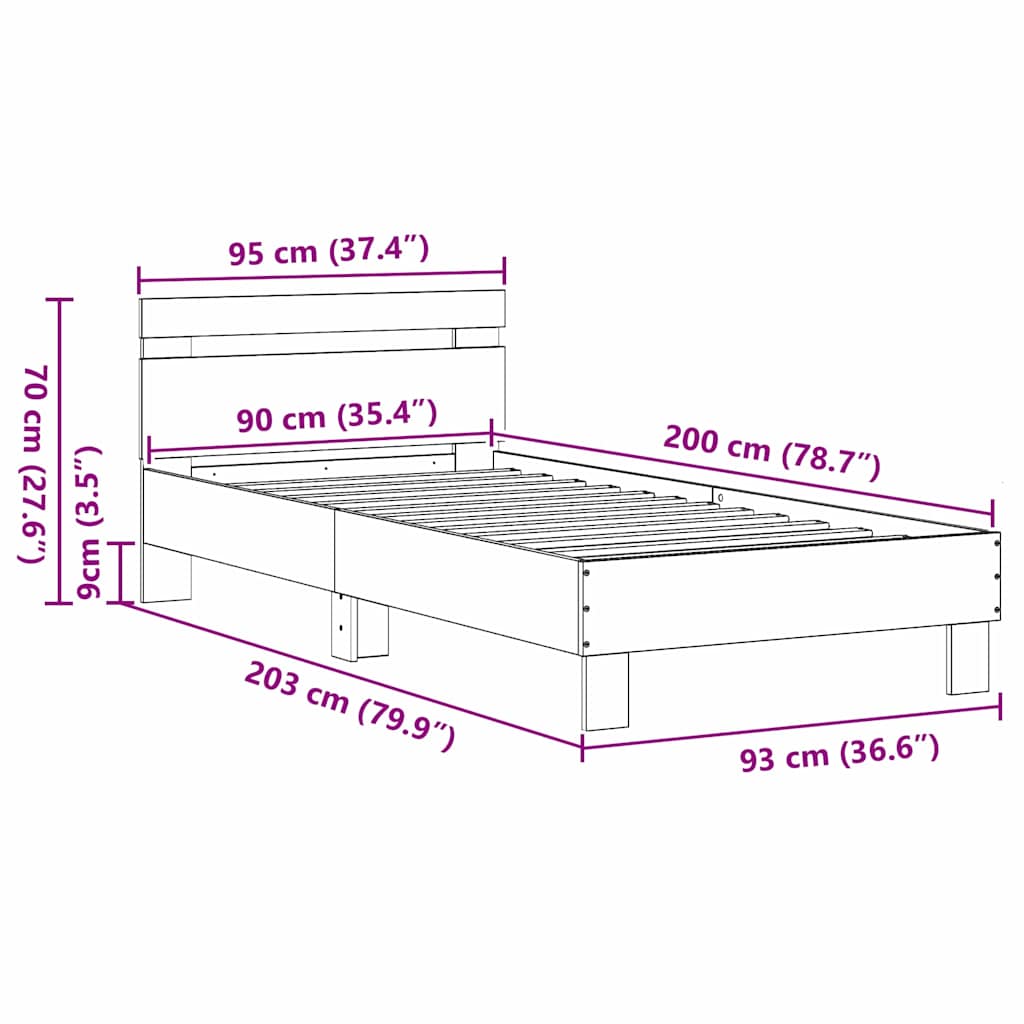 Sengestel Med Hovedgærde Sort Eg 90 X 200 Cm Konstrueret Træ - Billede 11