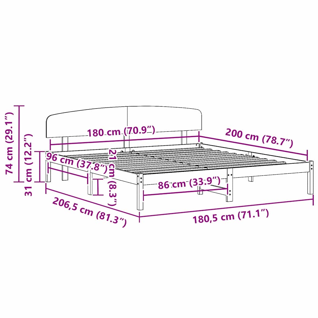 Sengestel Med Hovedgærde Hvid 180 X 200 Cm Massivt Fyrretræ - Billede 10