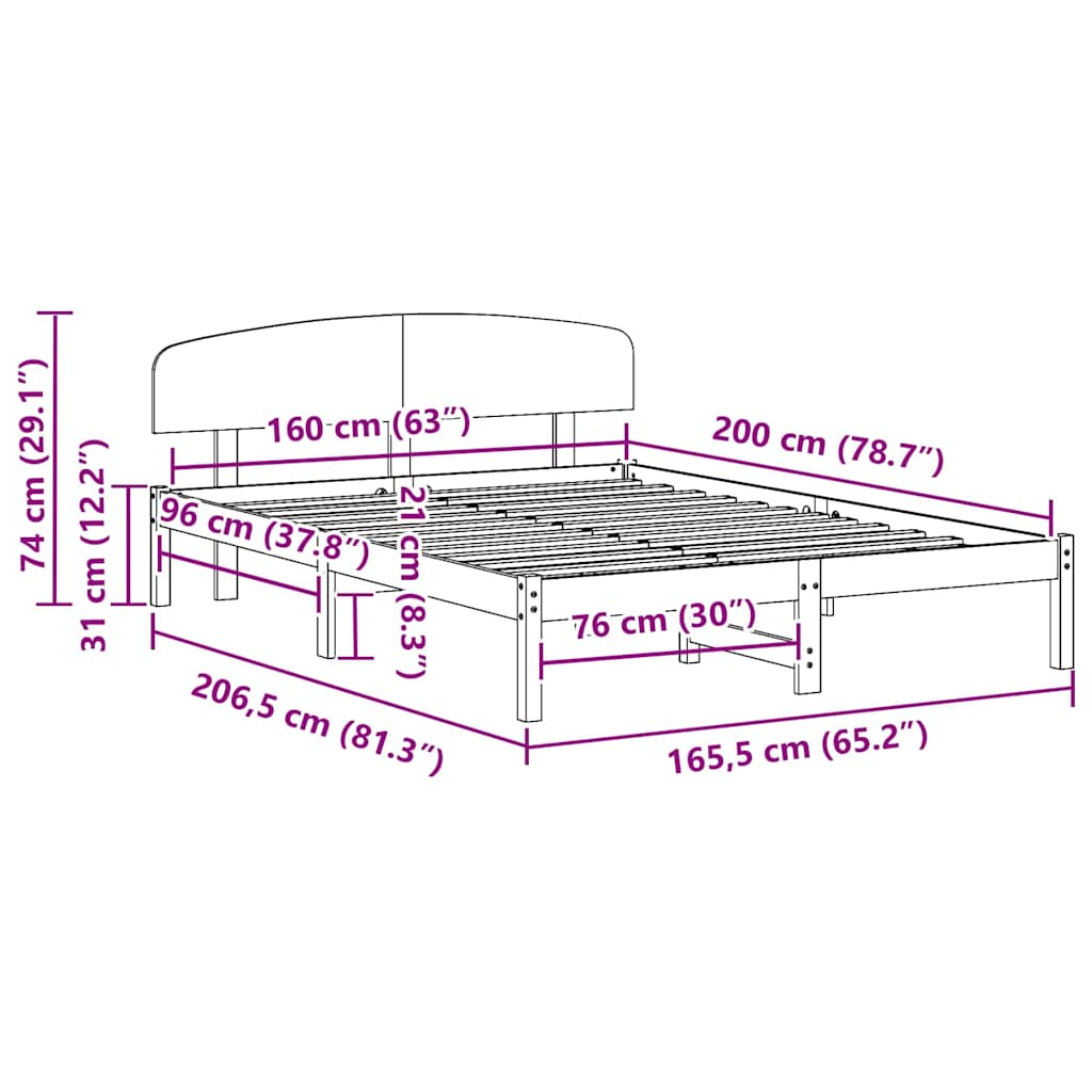 Sengestel Med Hovedgærde Hvid 160 X 200 Cm Massivt Fyrretræ - Billede 10