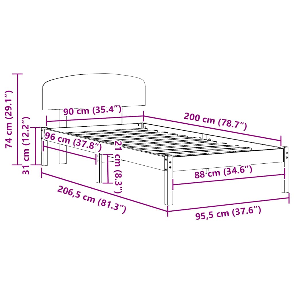 Sengestel Med Hovedgærde Brun 90 X 200 Cm Massivt Fyrretræ - Billede 10
