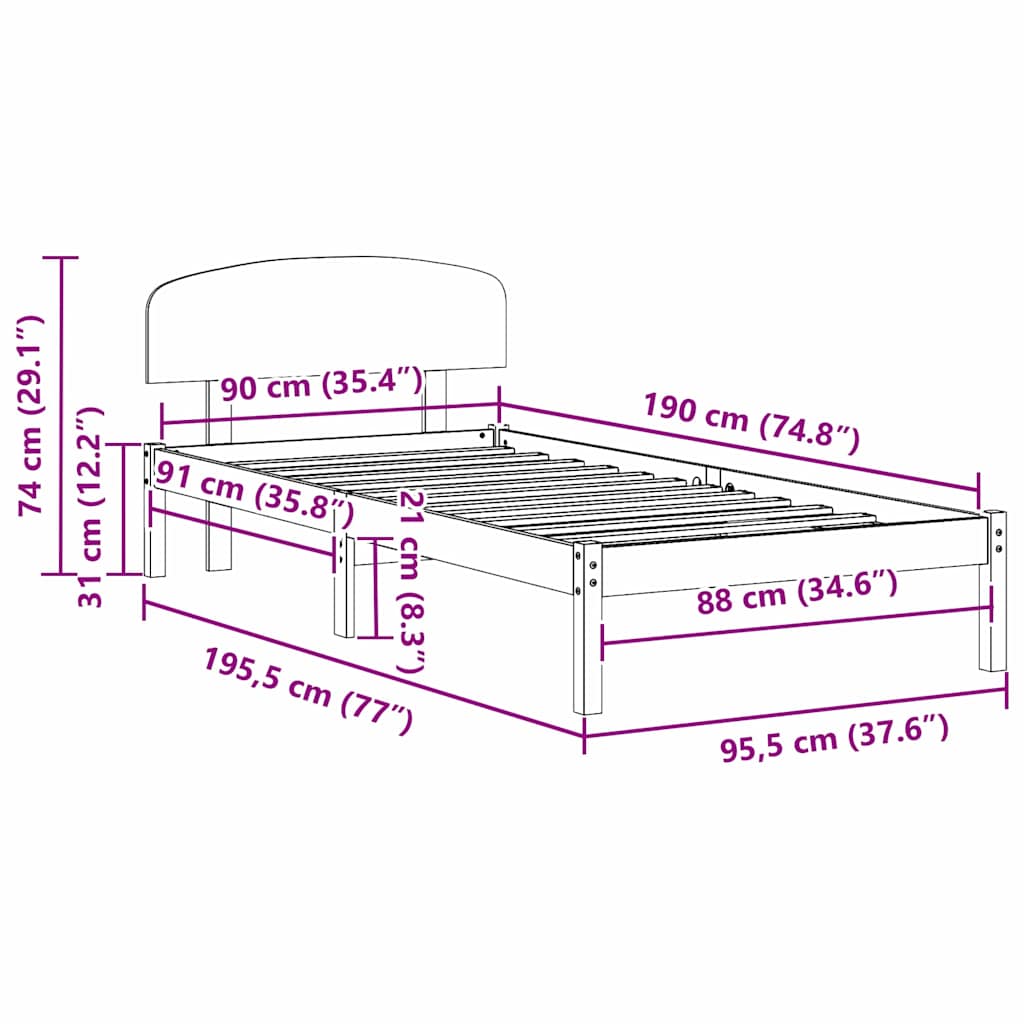 Sengestel Med Hovedgærde Brun 90 190 Cm Massivt Fyrretræ - Billede 10