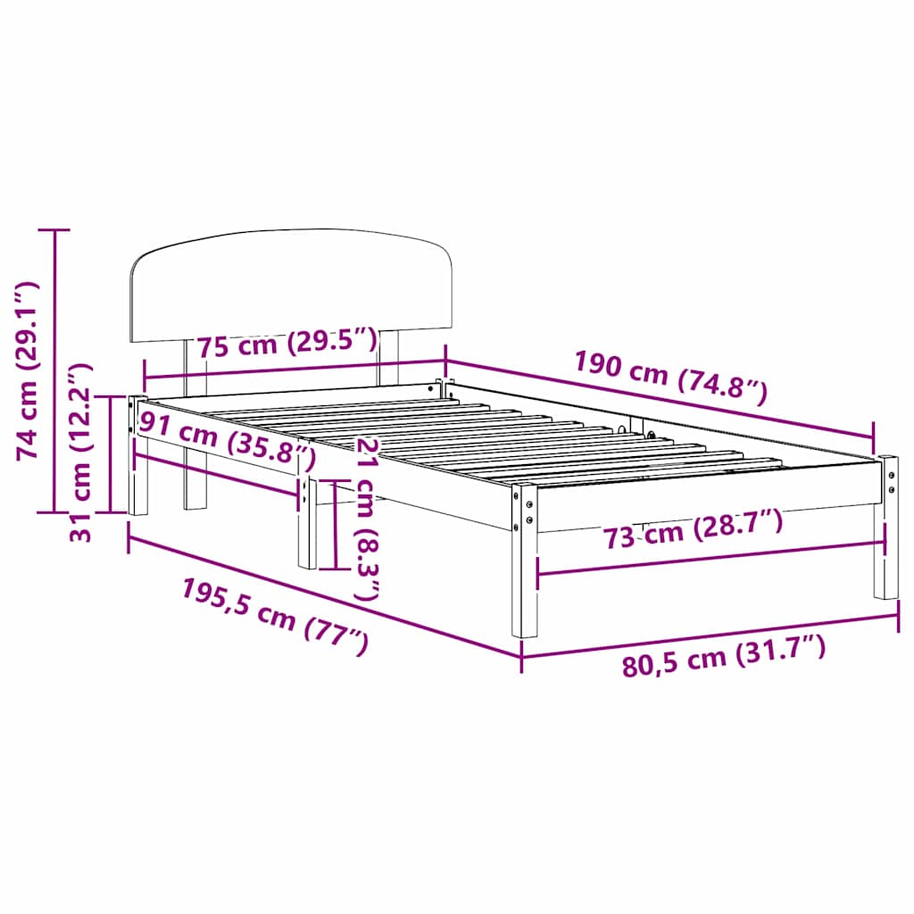 Sengestel Med Hovedgærde Brun 75 190 Cm Massivt Fyrretræ - Billede 10