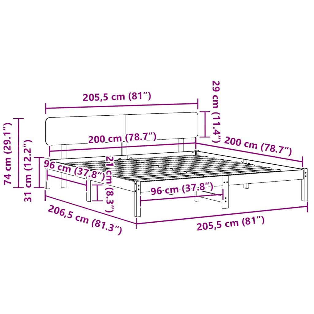 Sengestel Med Hovedgærde Hvid 200 X 200 Cm Massivt Fyrretræ - Billede 10