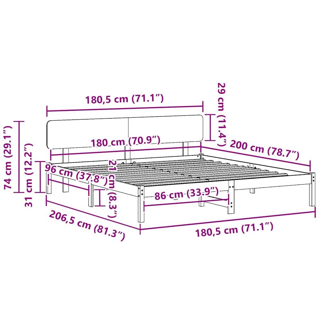 Sengestel Naturfarvet 180 200 Cm Massivt Fyrretræ - Billede 10