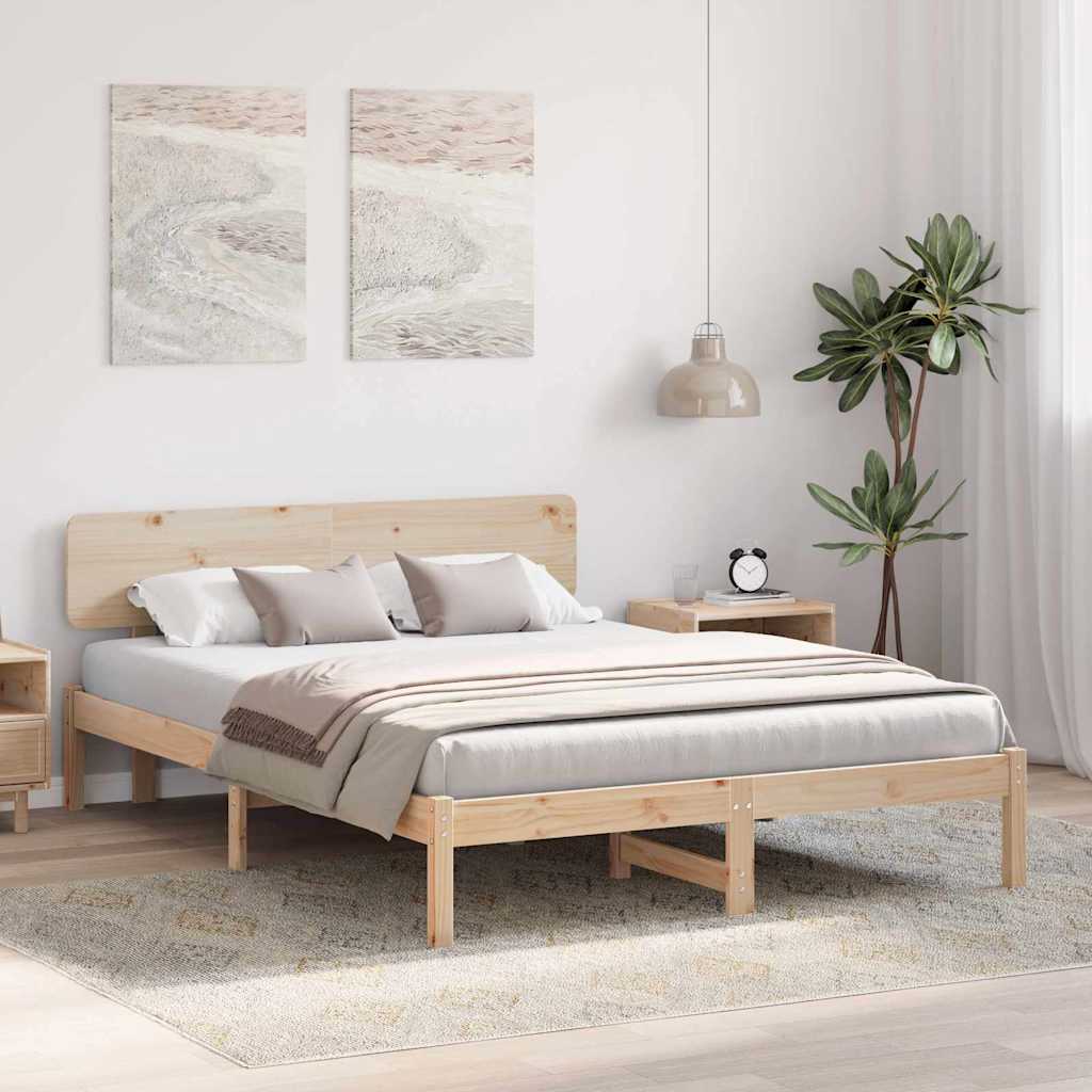 Sengestel Naturfarvet 150 200 Cm Massivt Fyrretræ - Billede 5