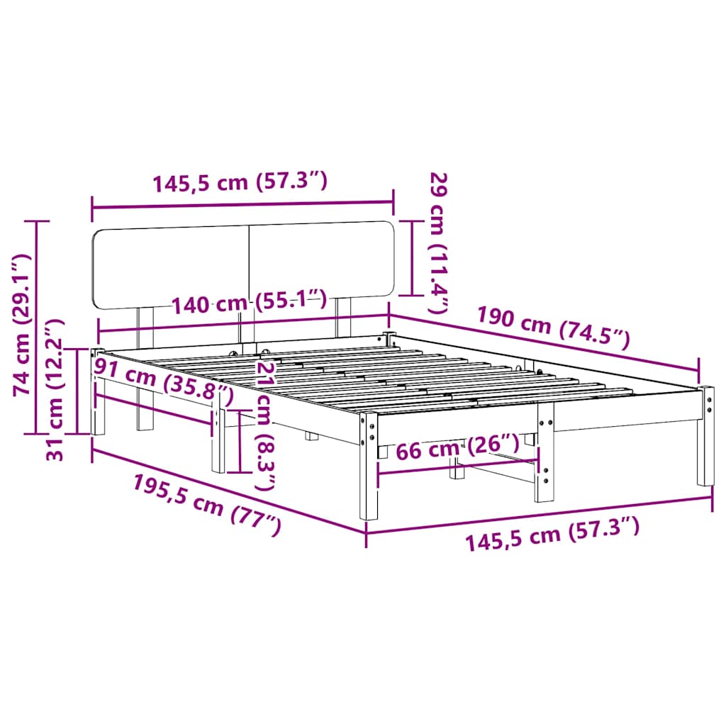 Sengestel Naturfarvet 140 190 Cm Massivt Fyrretræ - Billede 10