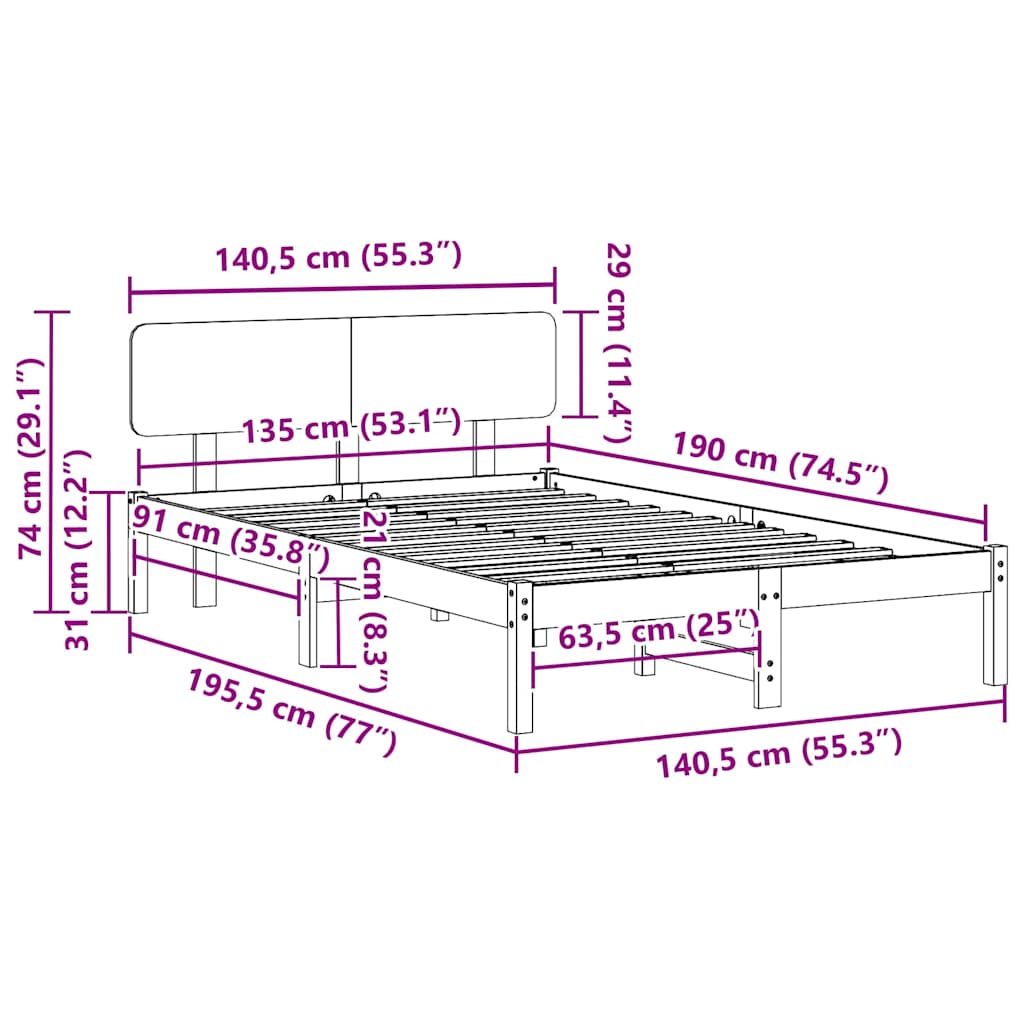 Sengestel Naturfarvet 135 190 Cm Massivt Fyrretræ - Billede 10