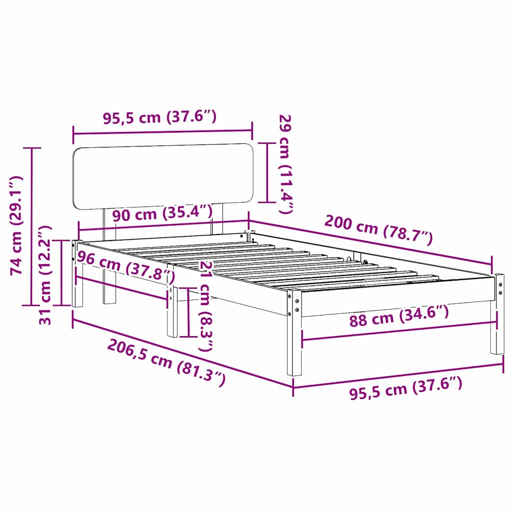 Sengestel Naturfarvet 90 X 200 Cm Massivt Fyrretræ - Billede 11