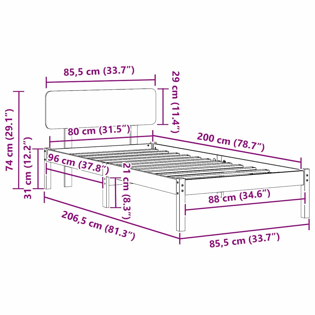 Sengestel Naturfarvet 80 200 Cm Massivt Fyrretræ - Billede 11