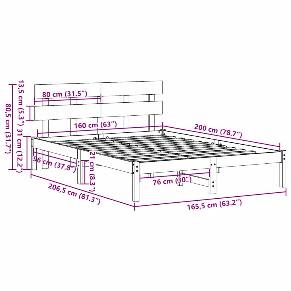 Sengestel Med Hovedgærde Brun 160 200 Cm Massivt Fyrretræ - Billede 10