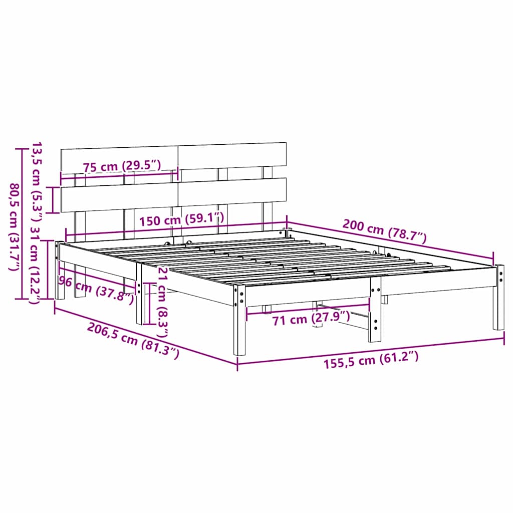Sengestel Med Hovedgærde Brun 150 200 Cm Massivt Fyrretræ - Billede 10