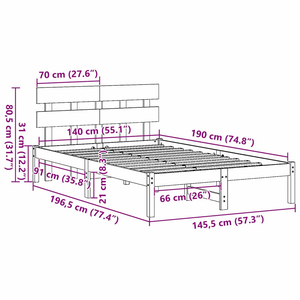 Sengestel Med Hovedgærde Brun 140 190 Cm Massivt Fyrretræ - Billede 10