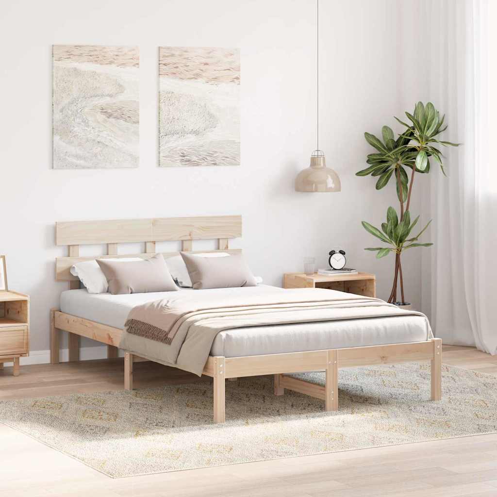 Sengestel Med Hovedgærde Brun 135 190 Cm Massivt Fyrretræ - Billede 5