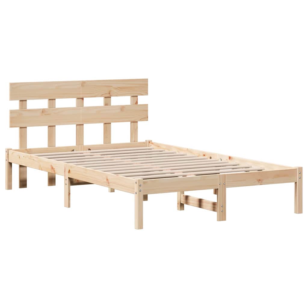 Sengestel Med Hovedgærde Brun 135 190 Cm Massivt Fyrretræ - Billede 2