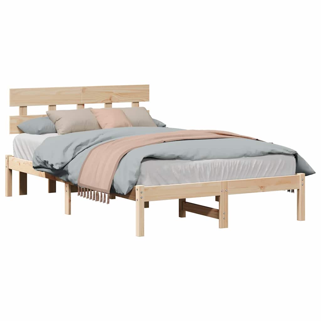 Sengestel Med Hovedgærde Brun 135 190 Cm Massivt Fyrretræ - Billede 3