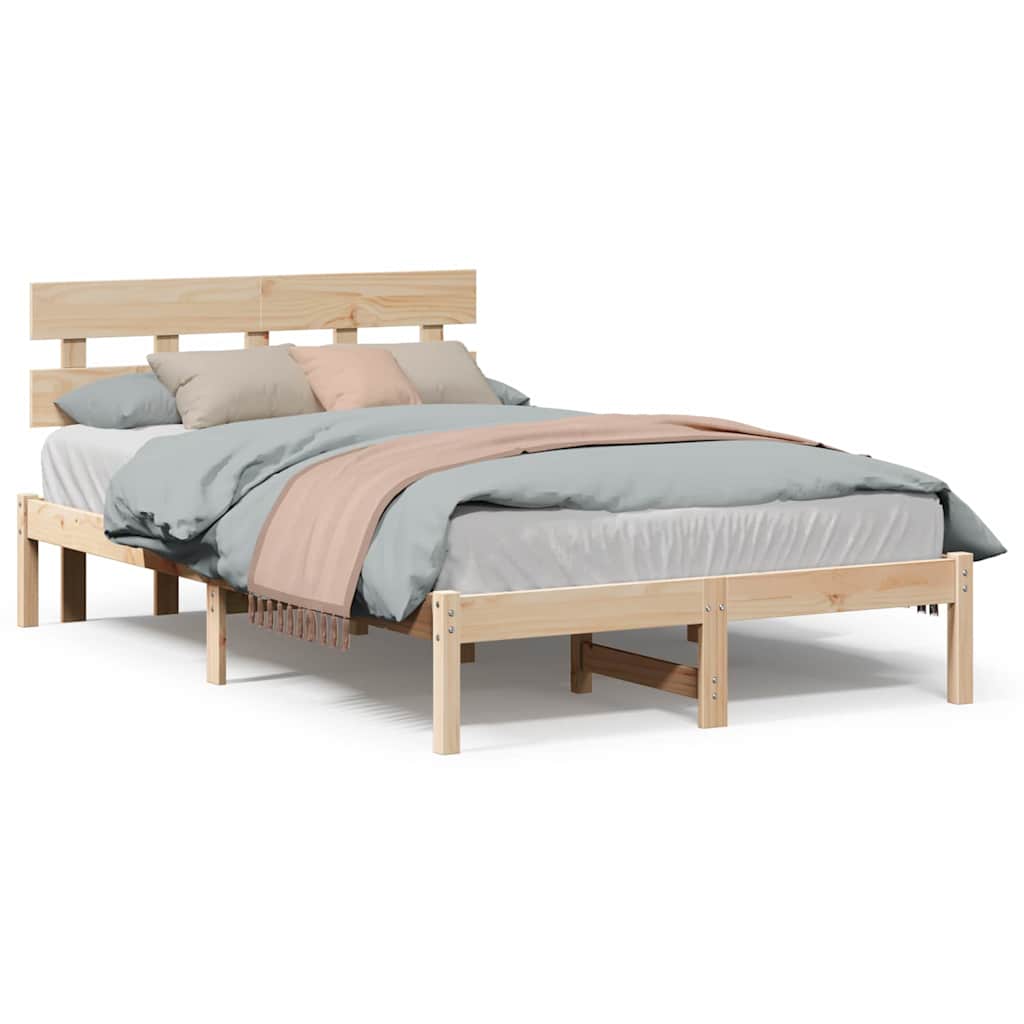 Sengestel Med Hovedgærde Brun 135 190 Cm Massivt Fyrretræ - Billede 4