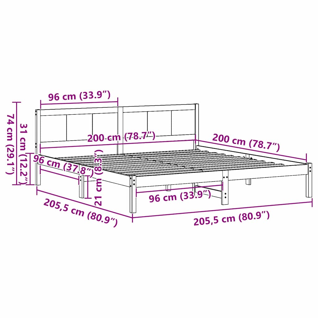 Sengestel Brun 200 200 Cm Massivt Fyrretræ - Billede 10