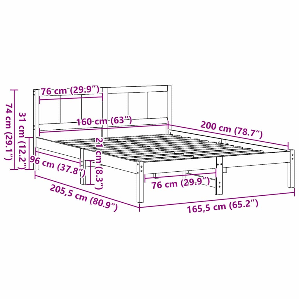 Sengestel Hvid 160 200 Cm Massivt Fyrretræ - Billede 10