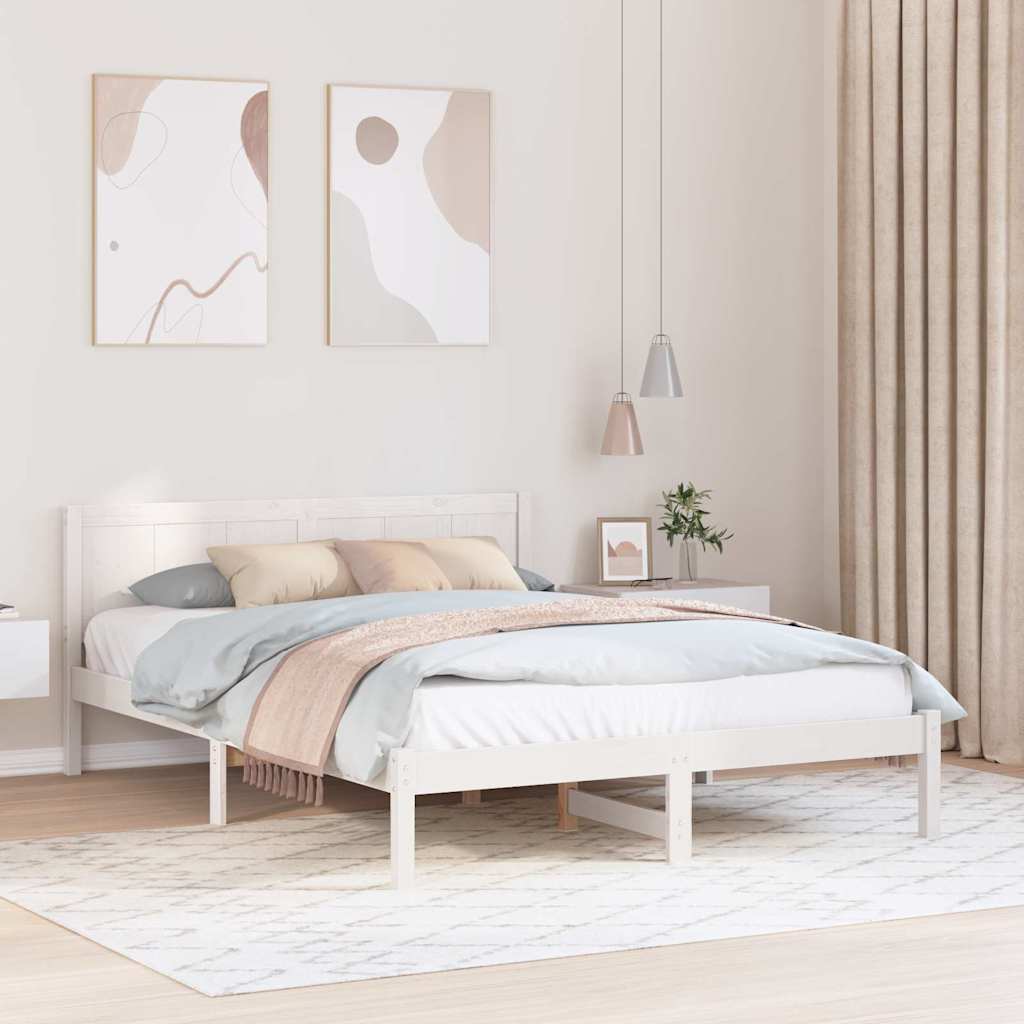 Sengestel Hvid 150 200 Cm Massivt Fyrretræ - Hovedbillede