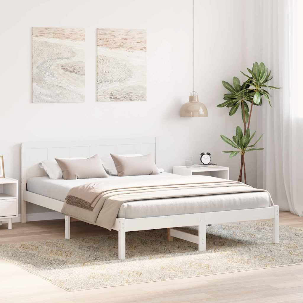 Sengestel Hvid 150 200 Cm Massivt Fyrretræ - Billede 5