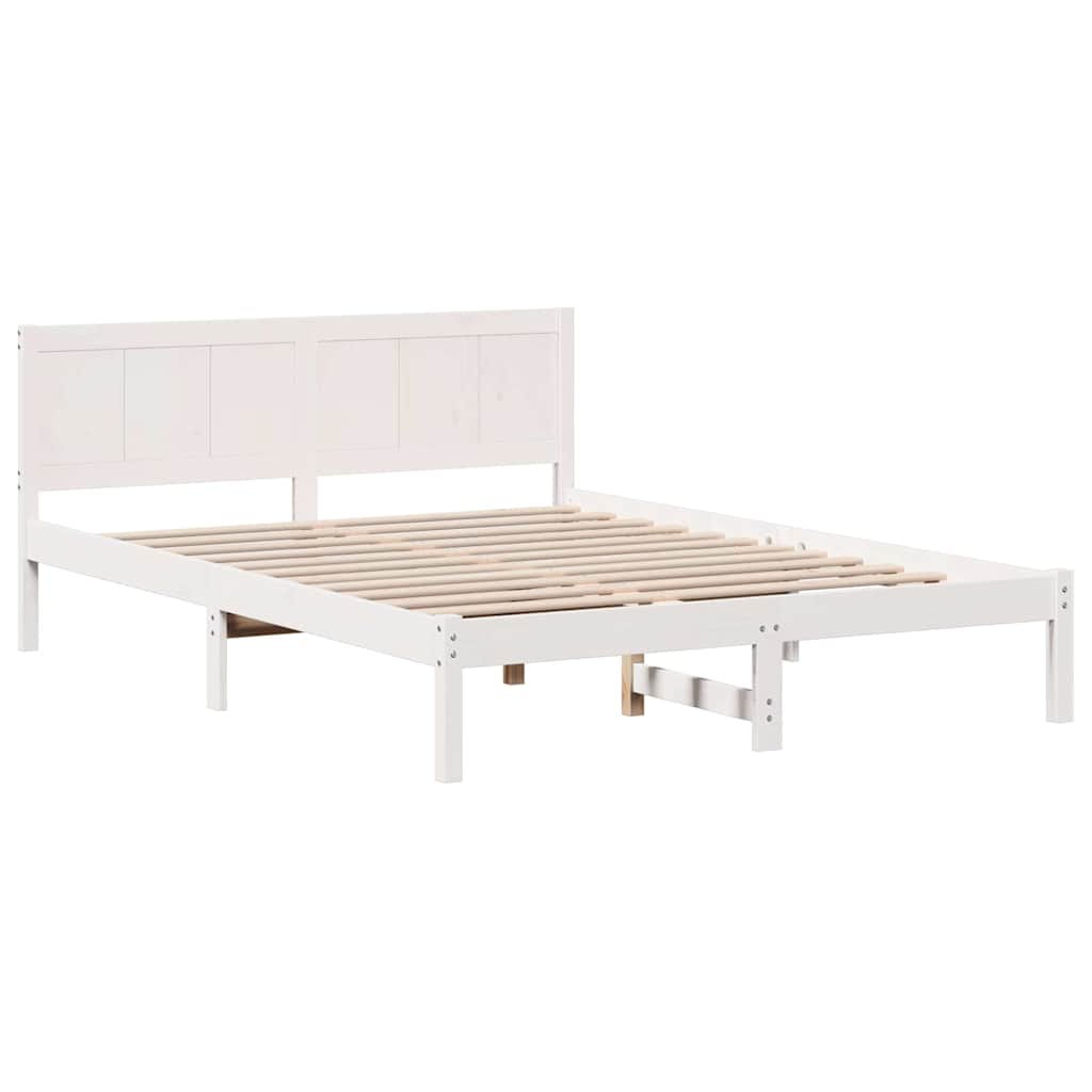 Sengestel Hvid 150 200 Cm Massivt Fyrretræ - Billede 2