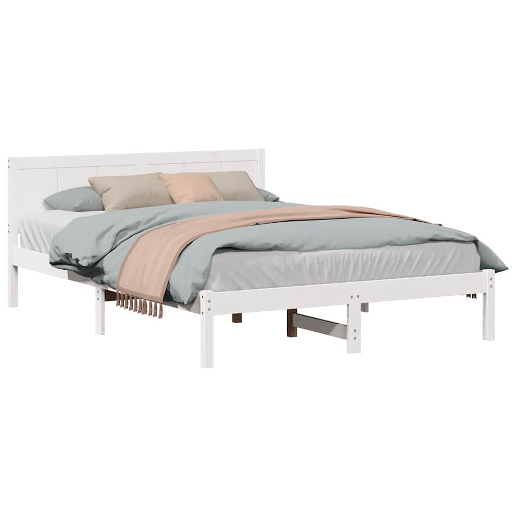 Sengestel Hvid 150 200 Cm Massivt Fyrretræ - Billede 3