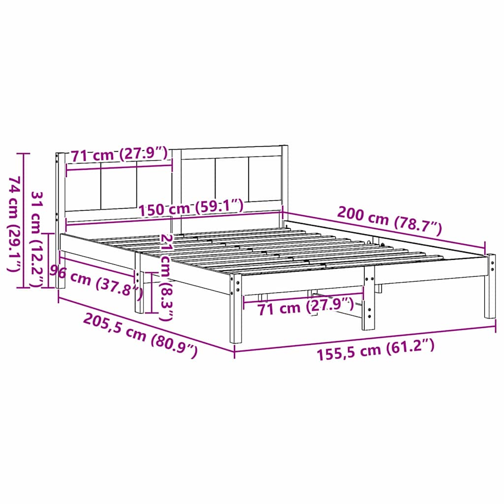 Sengestel Hvid 150 200 Cm Massivt Fyrretræ - Billede 10