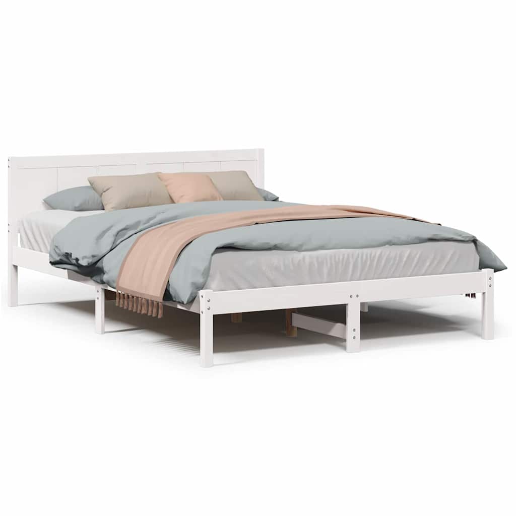 Sengestel Hvid 150 200 Cm Massivt Fyrretræ - Billede 4