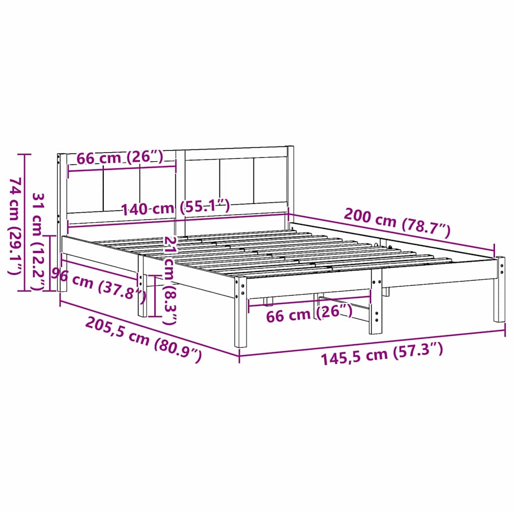 Sengestel Hvid 140 200 Cm Massivt Fyrretræ - Billede 10