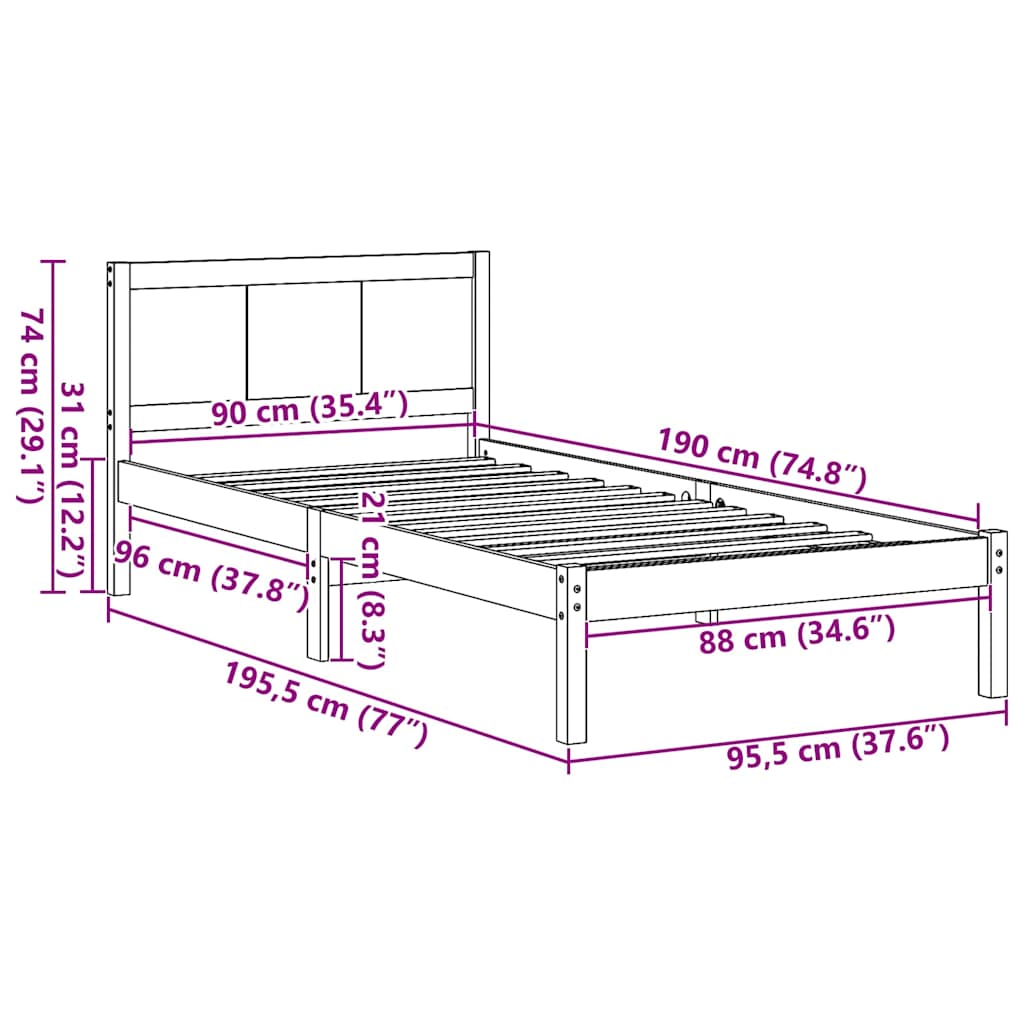 Sengestel Brun 90 190 Cm Massivt Fyrretræ - Billede 10