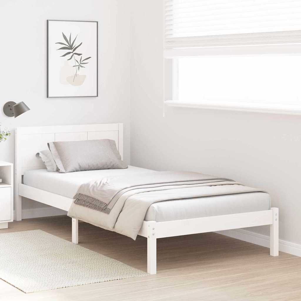 Sengestel Hvid 90 190 Cm Massivt Fyrretræ - Billede 5