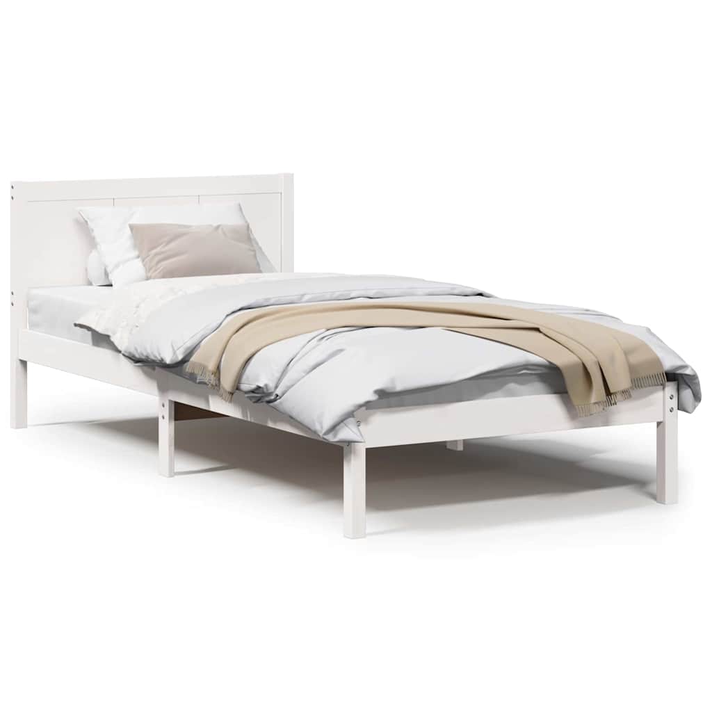 Sengestel Hvid 90 190 Cm Massivt Fyrretræ - Billede 4
