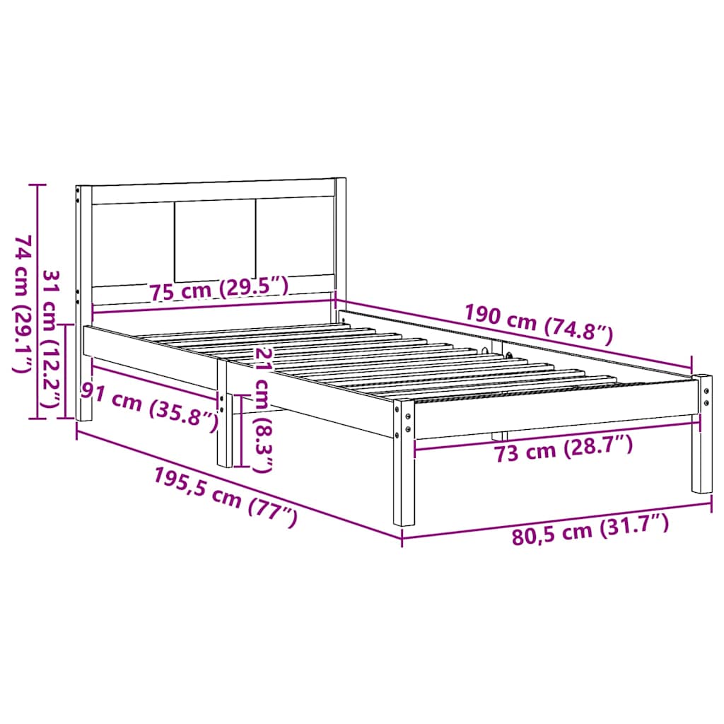 Sengestel Brun 75 190 Cm Massivt Fyrretræ - Billede 10