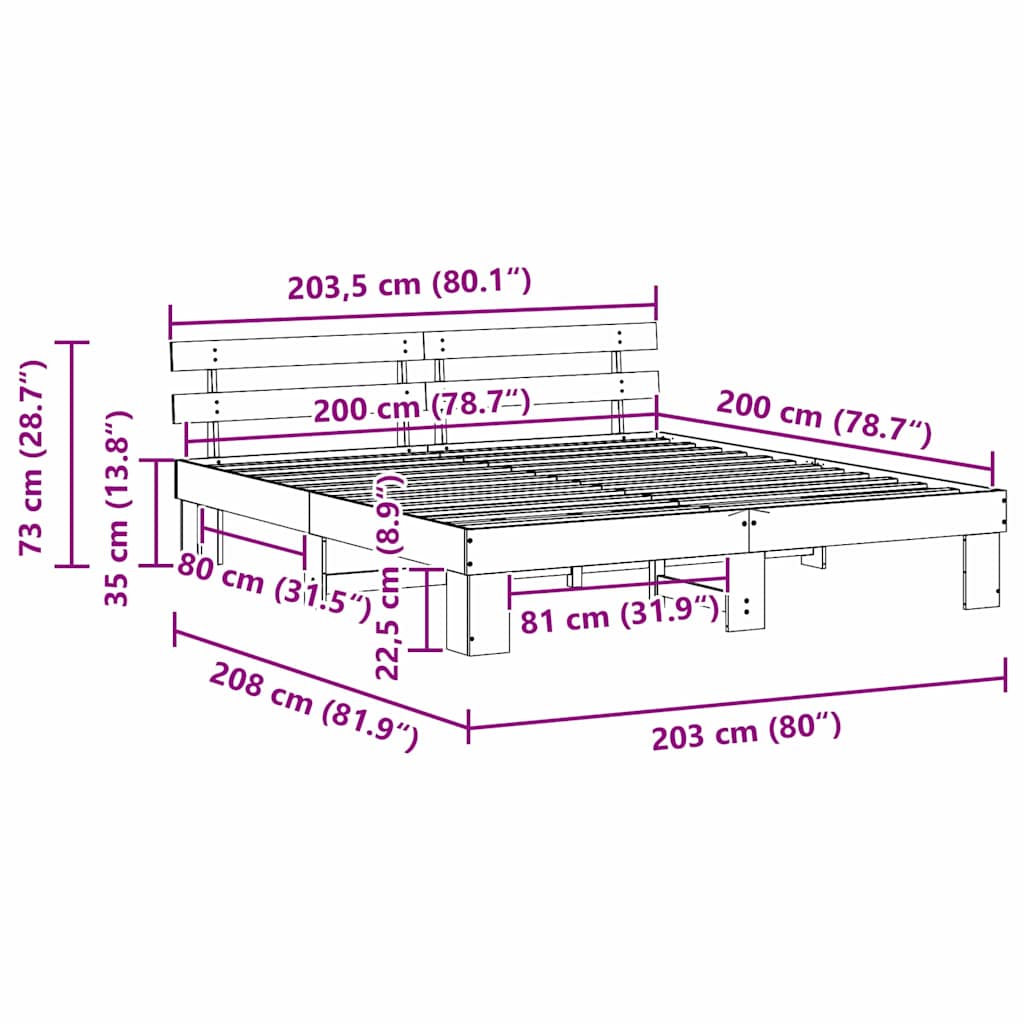 Sengestel Med Hovedgærde Brun 200 200 Cm Massivt Fyrretræ - Billede 10