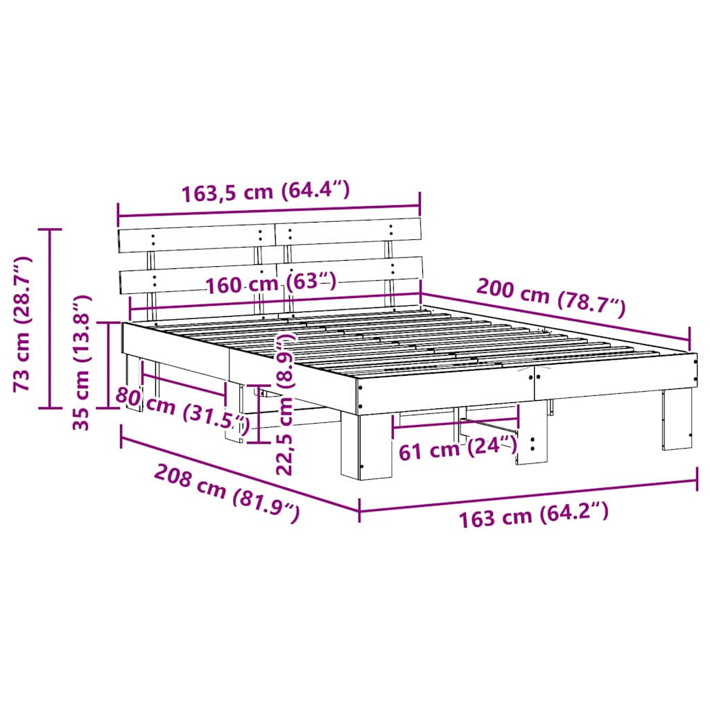 Sengestel Med Hovedgærde Hvid 160 X 200 Cm Massivt Fyrretræ - Billede 10