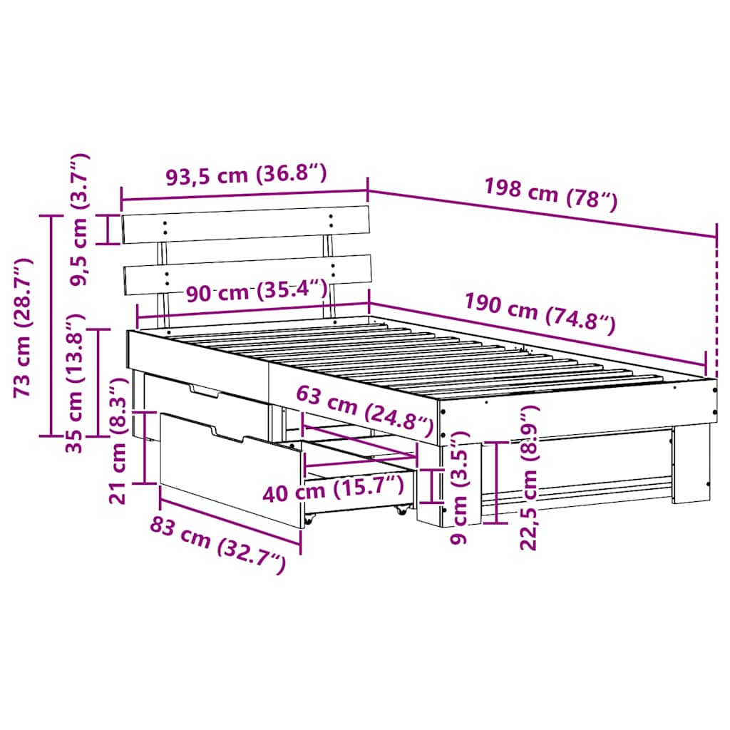 Sengestel Med Hovedgærde Brun 90 X 190 Cm Massivt Fyrretræ - Billede 13